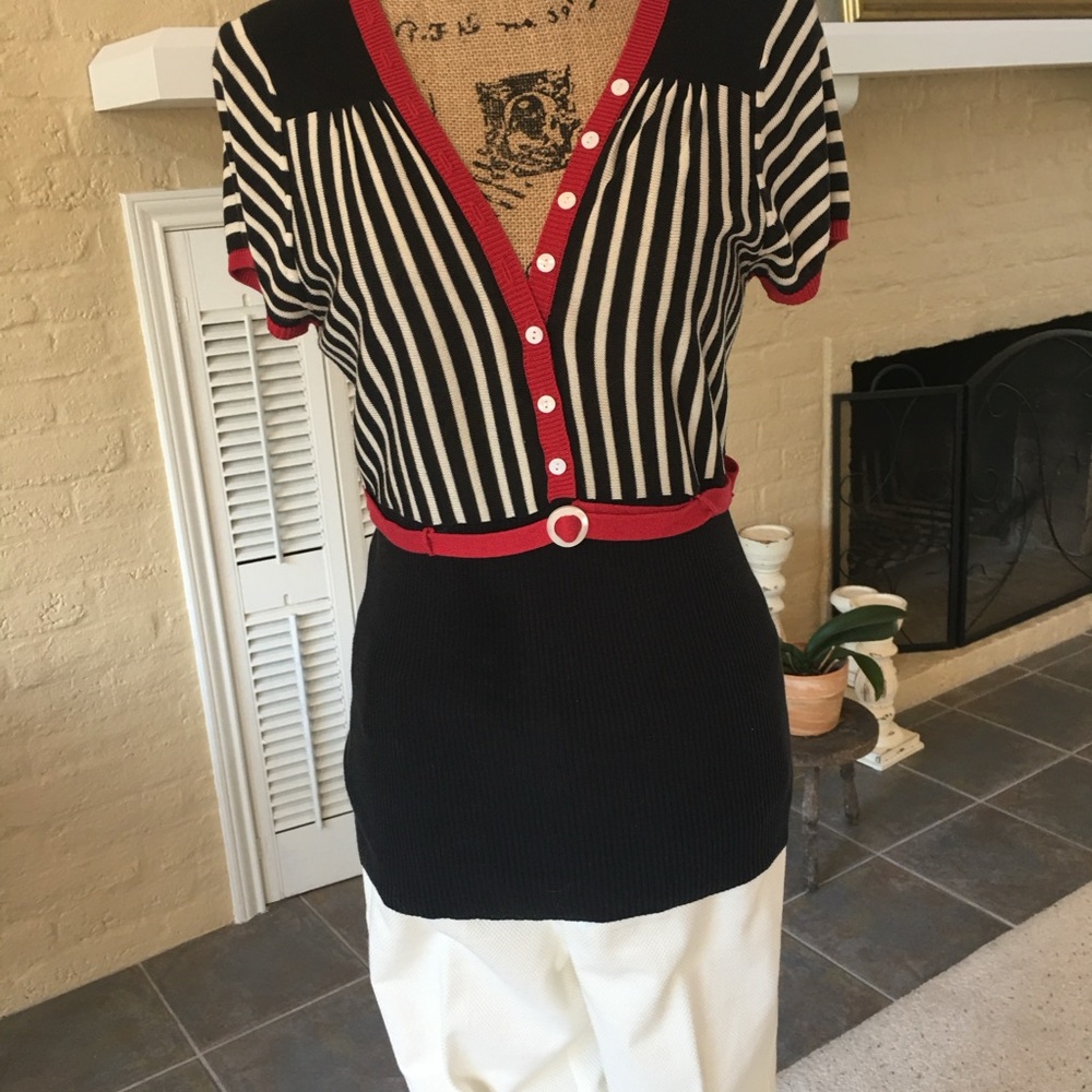 Nanette Lepore Navy and Red Striped Top
